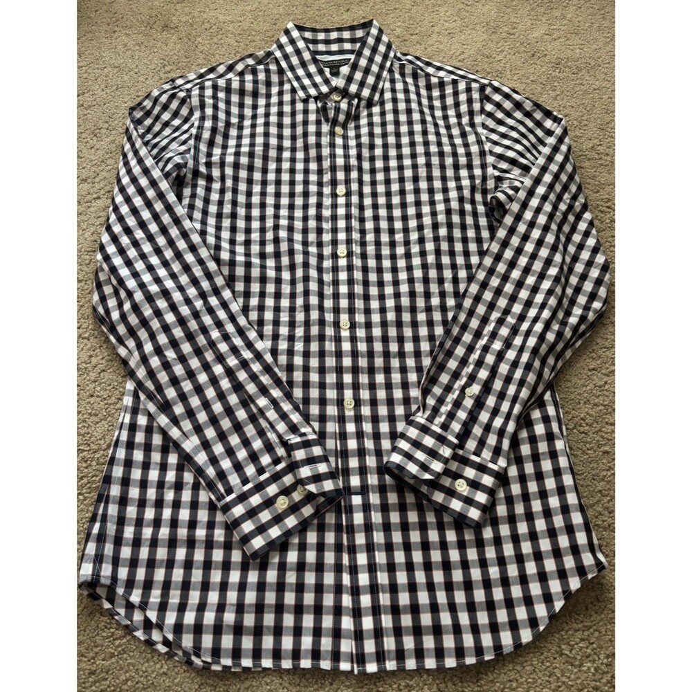 Banana Republic Dress Shirt Mens Small Dark Gray Red Tailored Slim Fit Button Up